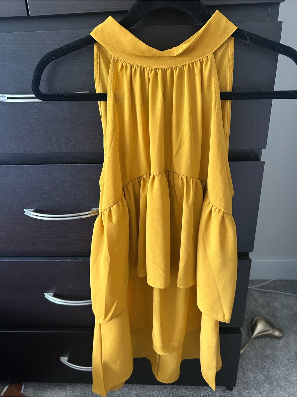 New York & Company Yellow Sweet Pea Tiered Sleeveless Top